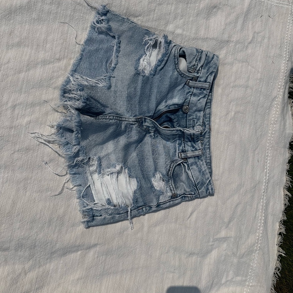 American Eagle Outfitters high rise Light Blue Distressed Jean Shorts